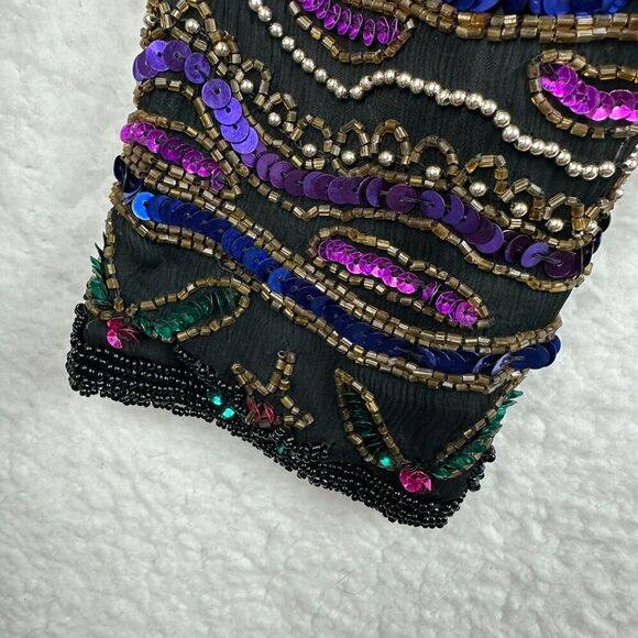 Papell Boutique Evening Vintage 100% Silk Beaded Sequin Jacket 14P Wedding Party - Picture 4 of 16